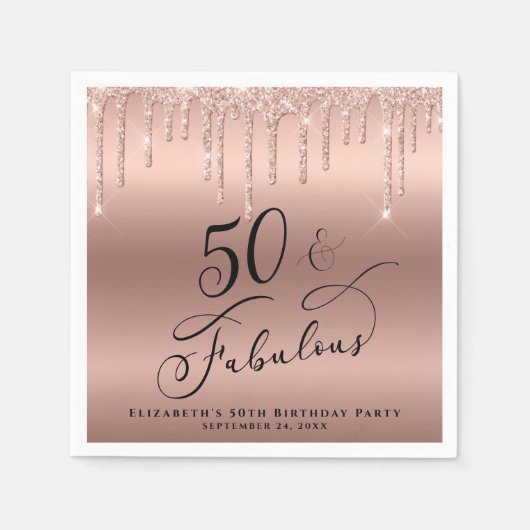 50 Fabulous Glitter Roos Gold, persoonlijk aangepa Servet (Voorkant)