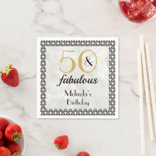 50 & Fabulous Gold & Black Marble Birthday Napkins Servet