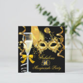 50 & Fabulous Gold Black Masquerade Party Kaart (Staand voorkant)