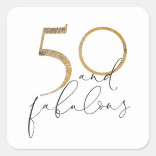 50 & Fabulous Gold Black & White 50e verjaardag Vierkante Sticker