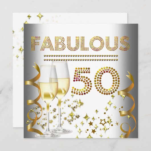 50 Fabulous Gold Champagne Kaart (Voorkant / Achterkant)