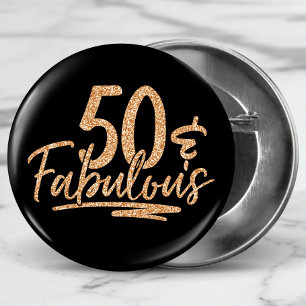 50 & Fabulous Gold Glitter 50th Birthday Sparkle Ronde Button 3,2 Cm