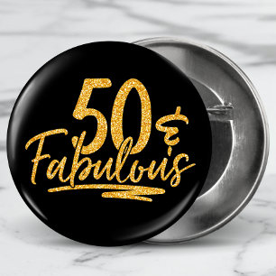 50 & Fabulous Gold Glitter 50th Birthday Sparkle Ronde Button 3,2 Cm