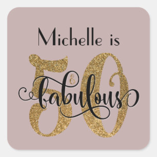 50 & Fabulous Gold Glitter Birthday Dusty Roos Vierkante Sticker