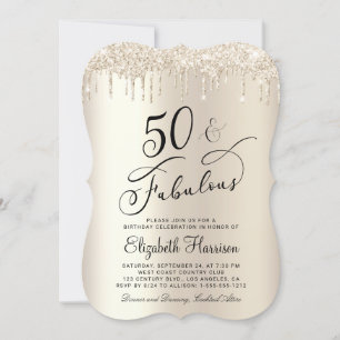 50 Fabulous Gold Glitter Birthday Party Kaart