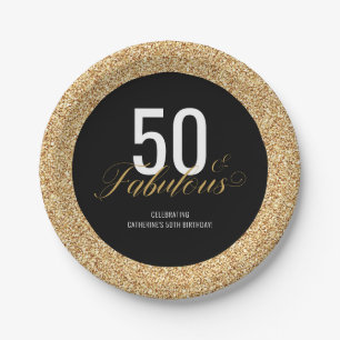 50 & Fabulous Gold Glitter Birthday Party Papieren Bordje