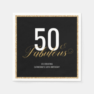 50 & Fabulous Gold Glitter Birthday Party Servet