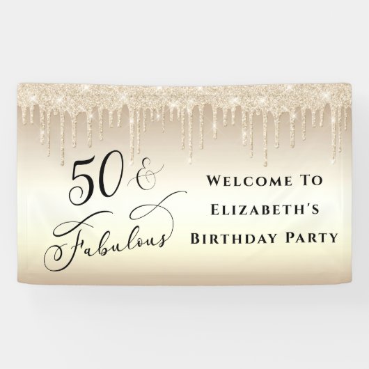 50 Fabulous Gold Glitter Birthday Spandoek (Horizontaal)