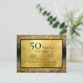 50 & Fabulous Gold Glitter Save the Date Briefkaar Briefkaart (Staand voorkant)