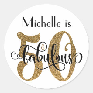 50 & Fabulous Gold Glitter Typography Birthday Ronde Sticker