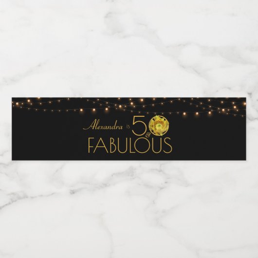 50 & Fabulous Gold lampjes op zwarte gele cactus Waterfles Etiket (Enkel label)