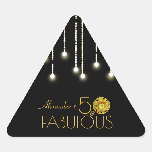 50 & Fabulous Gold op Black Yellow Cactus Flower Driehoek Sticker (Voorkant)