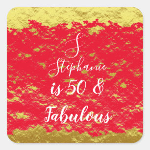 50 & Fabulous Gold Red Glitter Monogram Initialen Vierkante Sticker