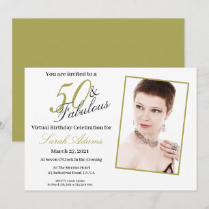 50 & Fabulous Gold VIRTUAL Birthday Invitation Kaart