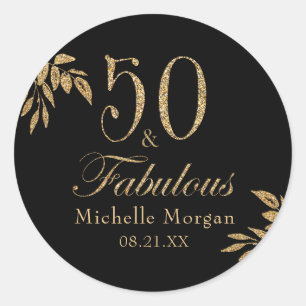 50 & Fabulous Goud Zwart Glitter Verjaardagsfeest Ronde Sticker