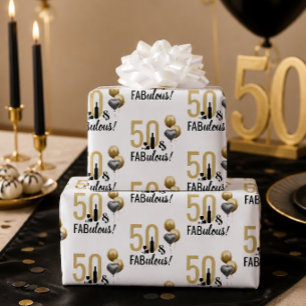 50 & Fabulous Goud & Zwart Modern Cadeaupapier