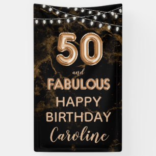 50 & Fabulous Goud & Zwart Verjaardag Verticaal Spandoek