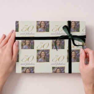 50 & Fabulous Gouden Fotoportret Verjaardag Cadeaupapier