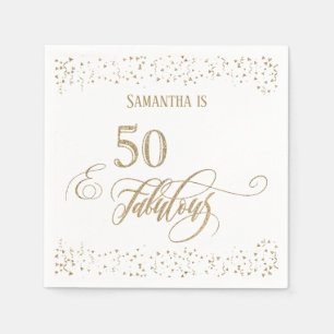 50 & Fabulous Gouden Glitter Confetti Wit Servet