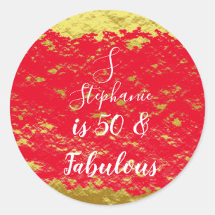 50 & Fabulous Gouden Rode Glitter Monogram Initial Ronde Sticker