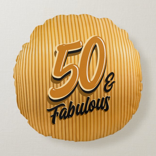 50 & Fabulous Gouden Ronde Kussen (Voorkant)