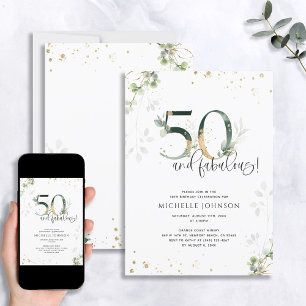 50 & Fabulous Green Gold Botanical Birthday Kaart