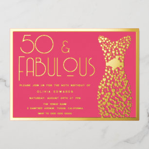 50 & Fabulous! Heet Roze 50ste Verjaardagsfeestje Folie Uitnodiging