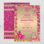 50 & Fabulous Hoge Hakken Gouden Roze Glittery Gla Kaart (Voorkant / Achterkant)