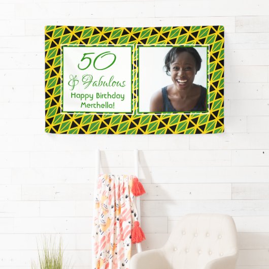 50 & Fabulous JAMAICA FLAG Custom Photo Verjaardag Spandoek (Insitu)