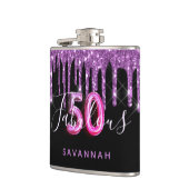 50 Fabulous jarig zwart paars glitter script Heupfles (Links)