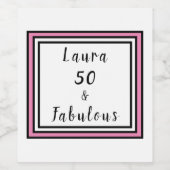50 & Fabulous Layered Square Pink Black Wijn Etiket (Enkel label)