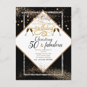 50 & Fabulous LIghts Birthday Party Invitation Briefkaart