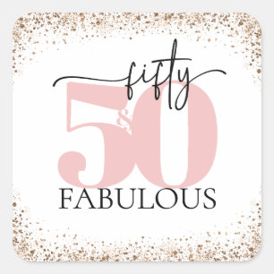 "50 & Fabulous" Minimale Roze en Zwarte Glitter Vierkante Sticker