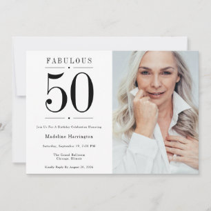 50 & Fabulous Modern Zwart-Wit Foto Verjaardag Kaart