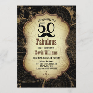 50 Fabulous Mustache  Kaart Verjaardagsfeest
