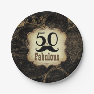 50 Fabulous Mustache  Kaart Verjaardagsfeest Papieren Bordje