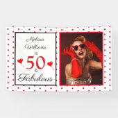 50 & Fabulous Name Foto Red 50th Birthday Red Dot Spandoek (Horizontaal)