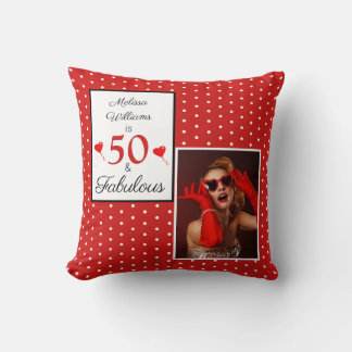 50 & Fabulous Name Foto Red 50th Birthday WH Red Kussen