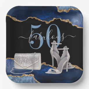 50 Fabulous Navy Black Agate Gold Glitter Papieren Bordje