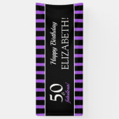 50 & Fabulous Paars & Black Modern Birthday Party Spandoek (Verticaal)