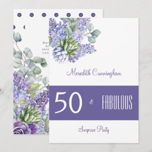 50 & Fabulous Paars Lilacs Waterverf Invitation Kaart