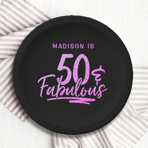 50 & Fabulous Paarse Glitter 50ste Verjaardagsnaam Papieren Bordje
