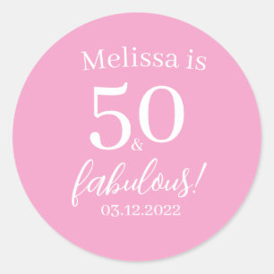 50 Fabulous Pink 50th Birthday Party - Personalize Ronde Sticker