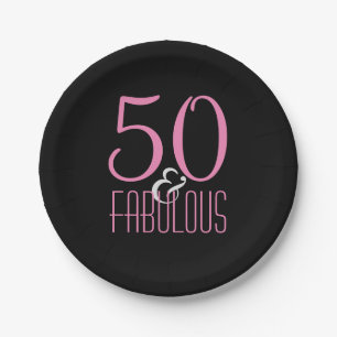 50 & Fabulous Pink Black   Elegant Birthday Party Papieren Bordje