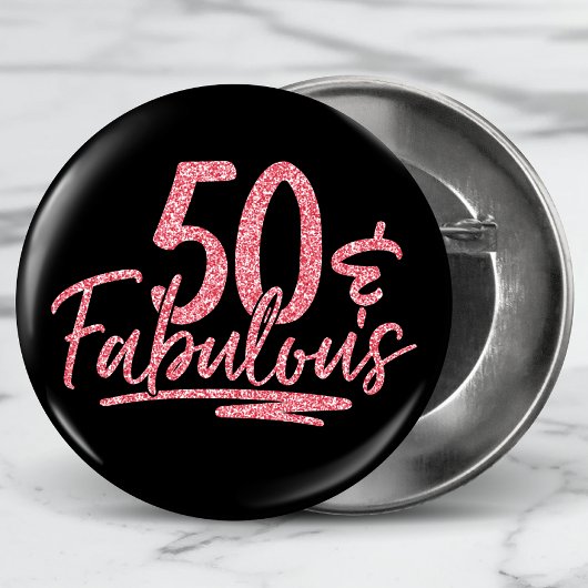 50 & Fabulous Pink Glitter 50th Birthday Sparkle Ronde Button 3,2 Cm