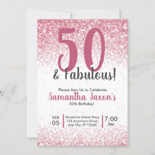 50 & Fabulous Pink Glitter Confetti Birthday Invit Kaart