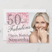 50 & Fabulous Pink Glitter Confetti Birthday Kaart (Voorkant)