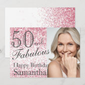 50 & Fabulous Pink Glitter Confetti Birthday Kaart (Voorkant / Achterkant)