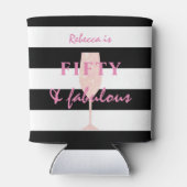 50 & Fabulous Pink Glitter op zwart-wit Blikjeskoeler (Achterkant)