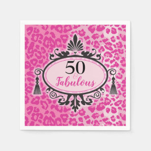 50 & Fabulous Pink Leopard 50th Birthday Napkins Servet